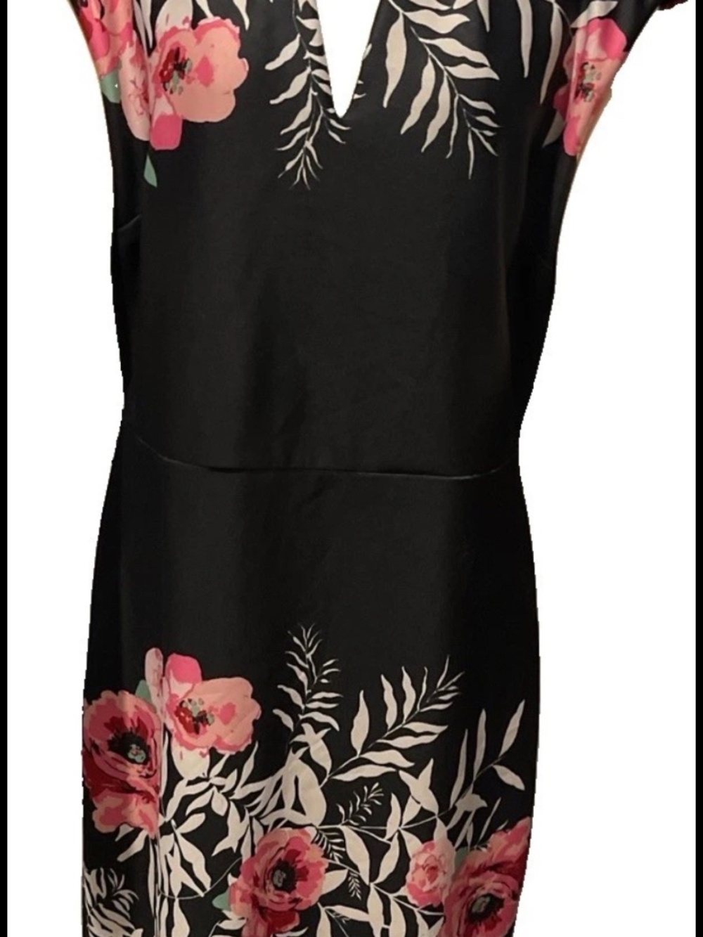 New York & Co. Black & Pink Stretch -XL Maxi Dress Floral Border Print
